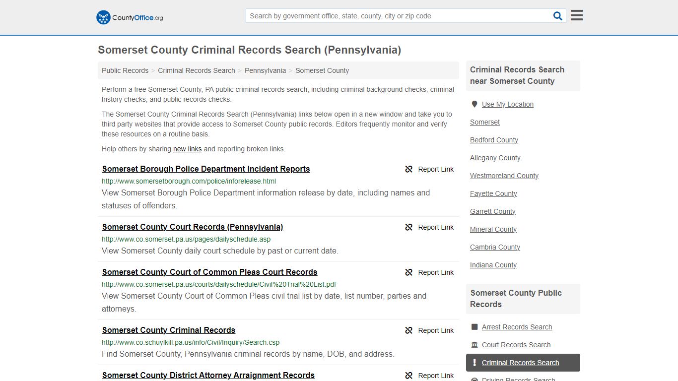 Somerset County Criminal Records Search (Pennsylvania) - County Office
