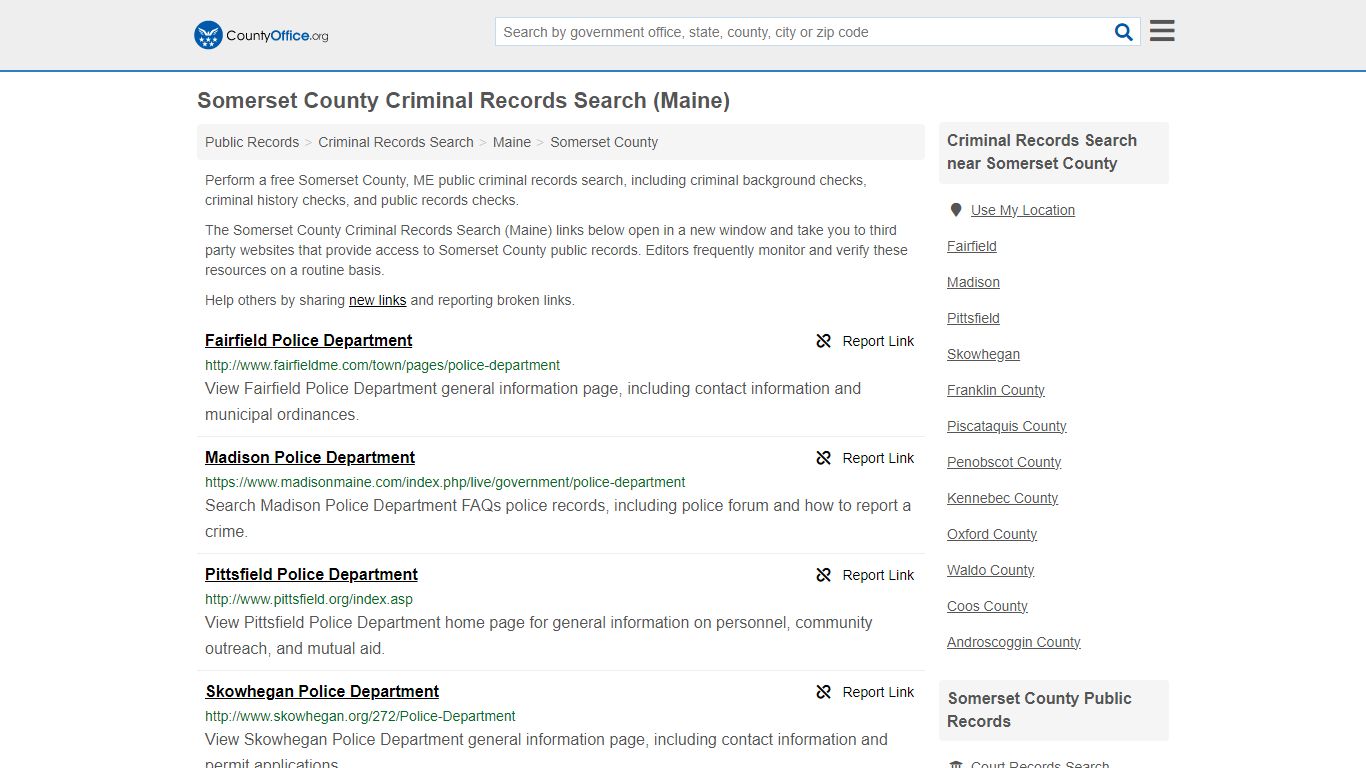 Somerset County Criminal Records Search (Maine) - County Office